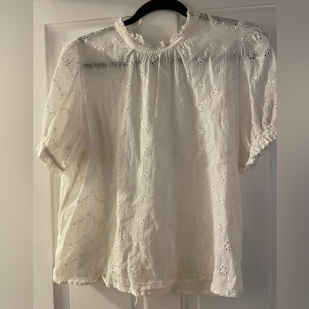 Free People White Eyelet Tie Back Top